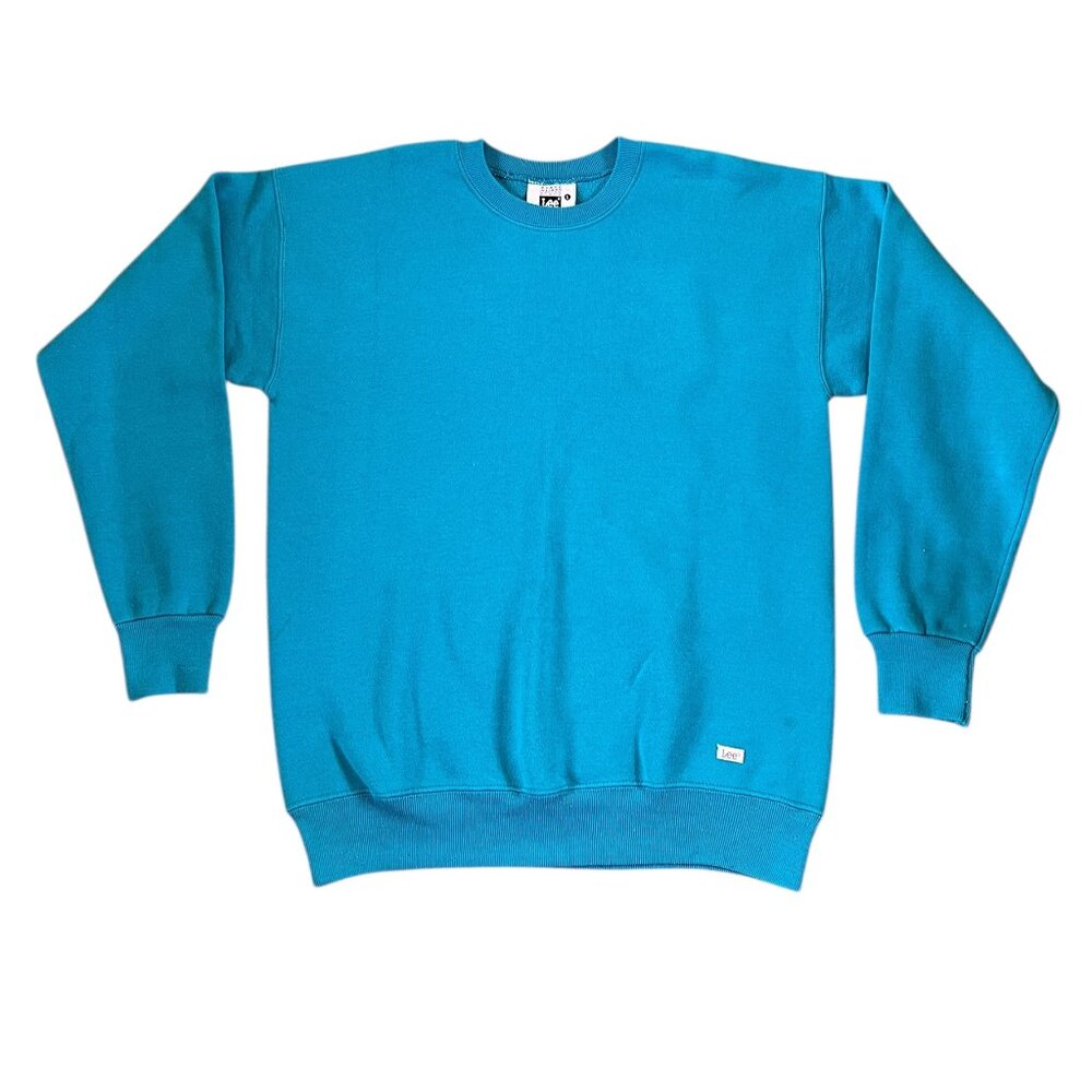 Vintage Lee Crewneck Sweatshirt Men Size L Teal Turquoise Heavyweight Cotton USA